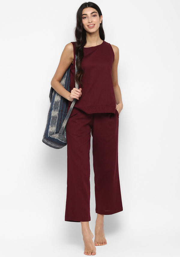 Wine Red Sleeveless Cotton Yoga Wear - unidra.myshopify.com