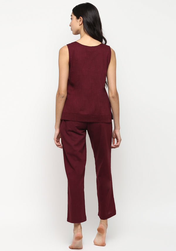 Wine Red Sleeveless Cotton Yoga Wear - unidra.myshopify.com