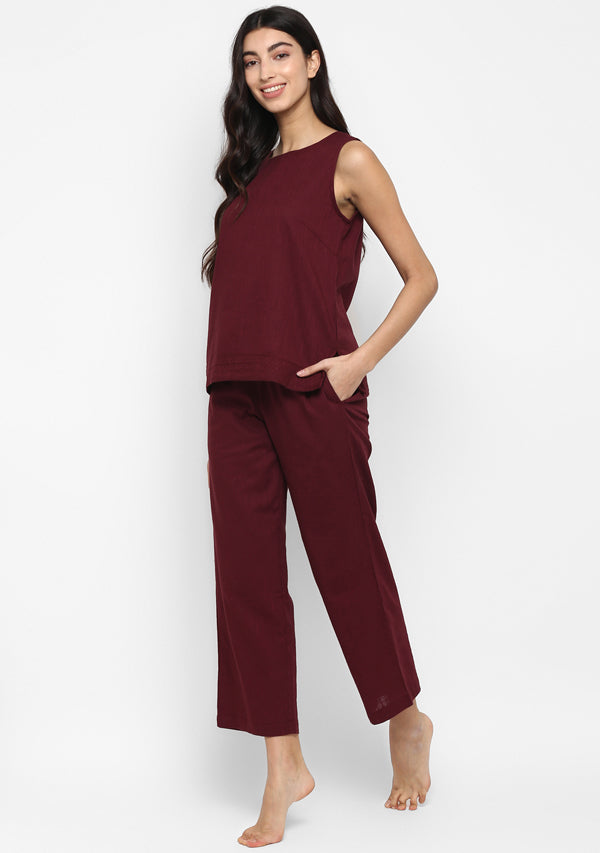 Wine Red Sleeveless Cotton Yoga Wear - unidra.myshopify.com