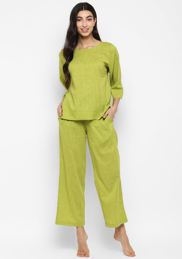 Parrot Green Cotton Yoga Wear With Sleeves - unidra.myshopify.com