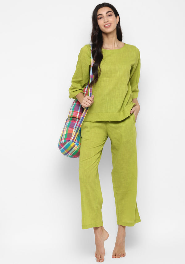 Parrot Green Cotton Yoga Wear With Sleeves - unidra.myshopify.com