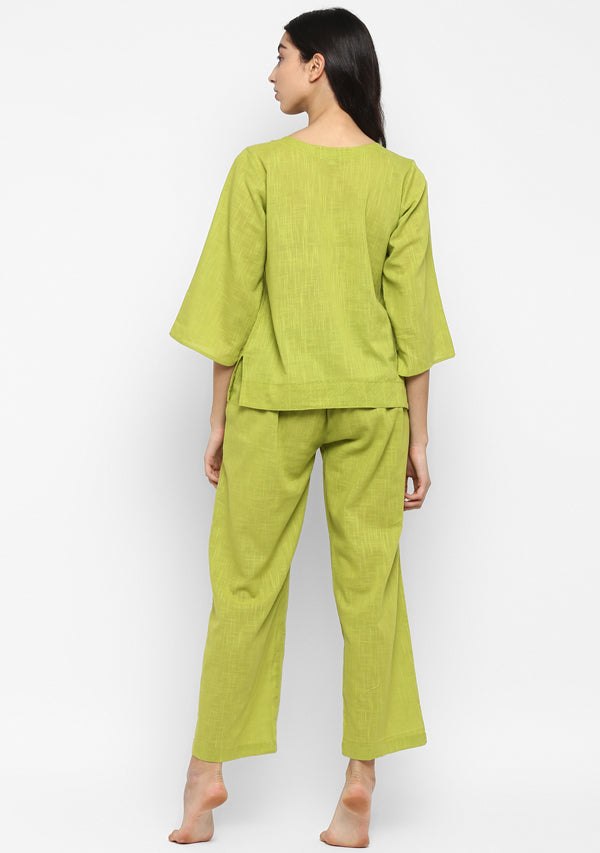 Parrot Green Cotton Yoga Wear With Sleeves - unidra.myshopify.com