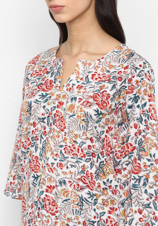 Multicoloured Hand Block Floral Printed Cotton Night Suit - unidra.myshopify.com