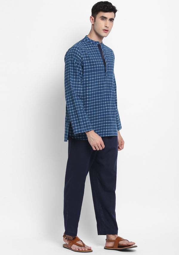 Indigo Ivory Hand Block Checked Printed Cotton Shirt and Pyjamas For Men - unidra.myshopify.com
