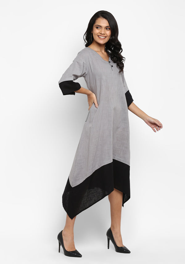 Grey Black Layered Side Tail Cotton Dress - unidra.myshopify.com