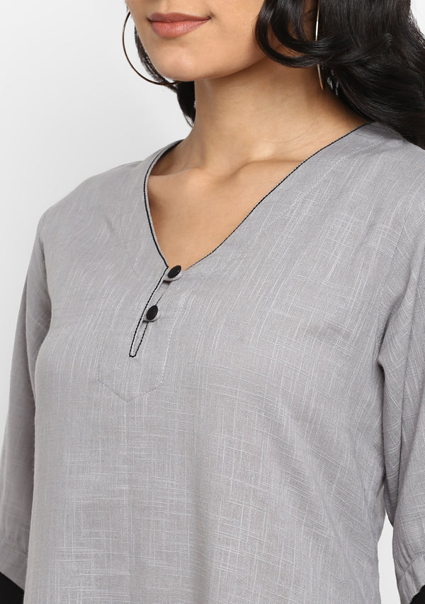 Grey Black Layered Side Tail Cotton Dress - unidra.myshopify.com