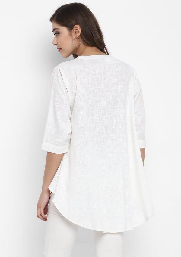 White Short Cotton Tunic With Pleats - unidra.myshopify.com
