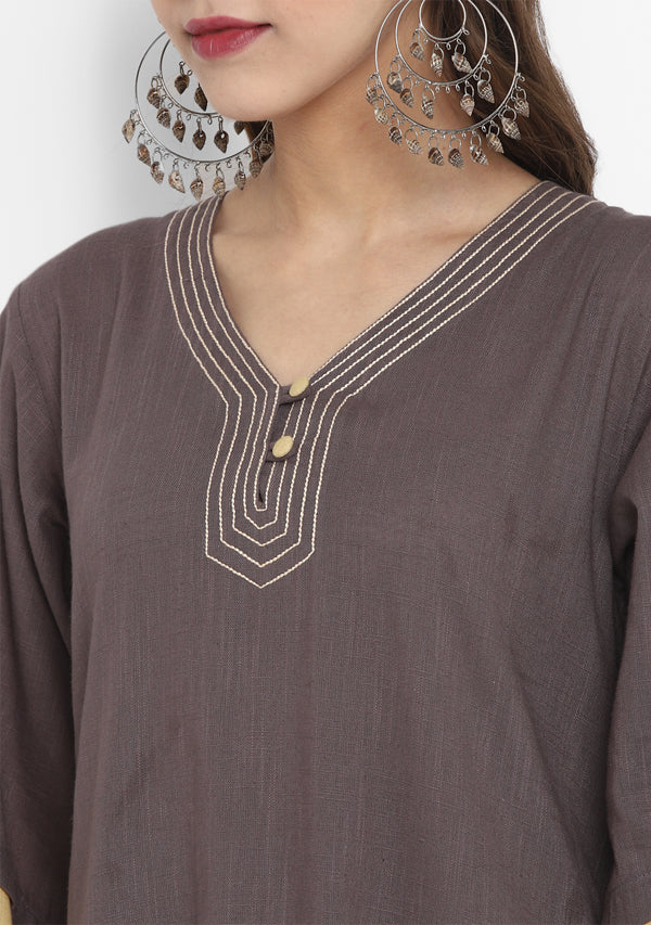 Grey Yellow Layered Side Tail Cotton Dress - unidra.myshopify.com