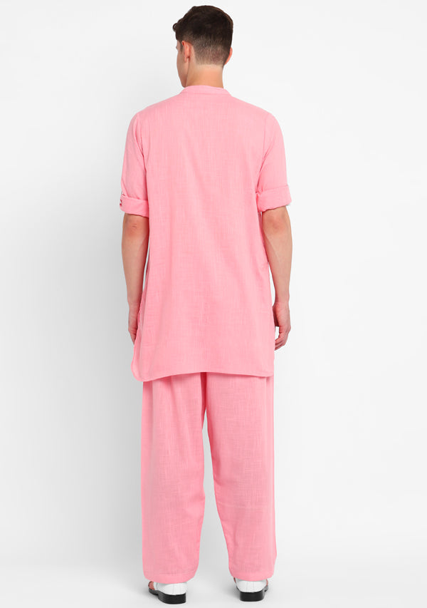 Baby Pink Cotton Kurta and Pathani Salwar For Men
