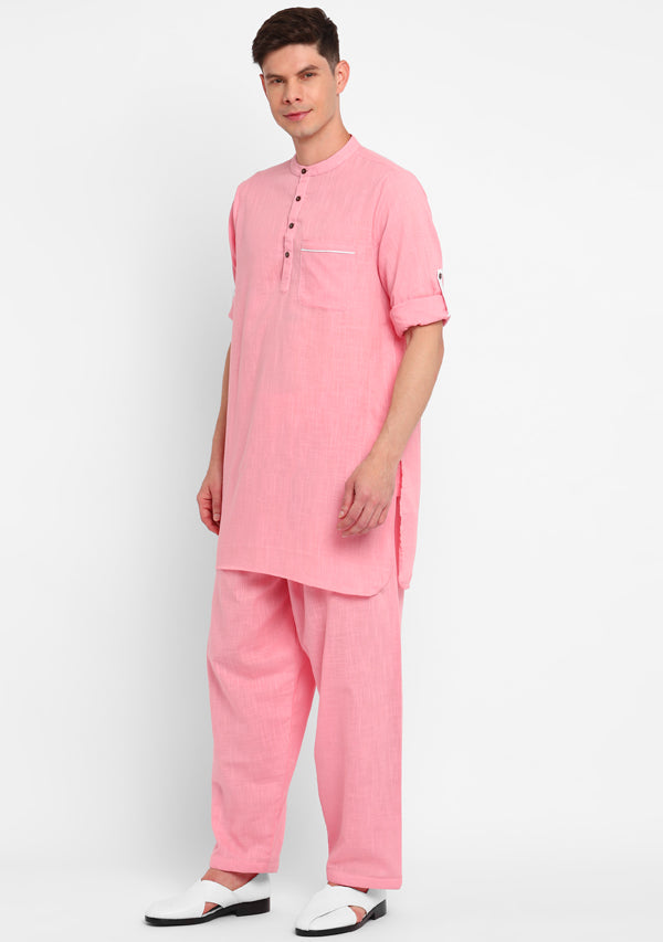 Baby Pink Cotton Kurta and Pathani Salwar For Men