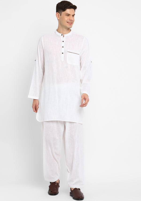 White Cotton Kurta and Pathani Salwar For Men