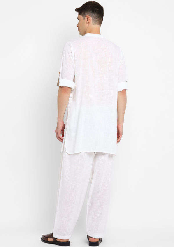 White Cotton Kurta and Pathani Salwar For Men