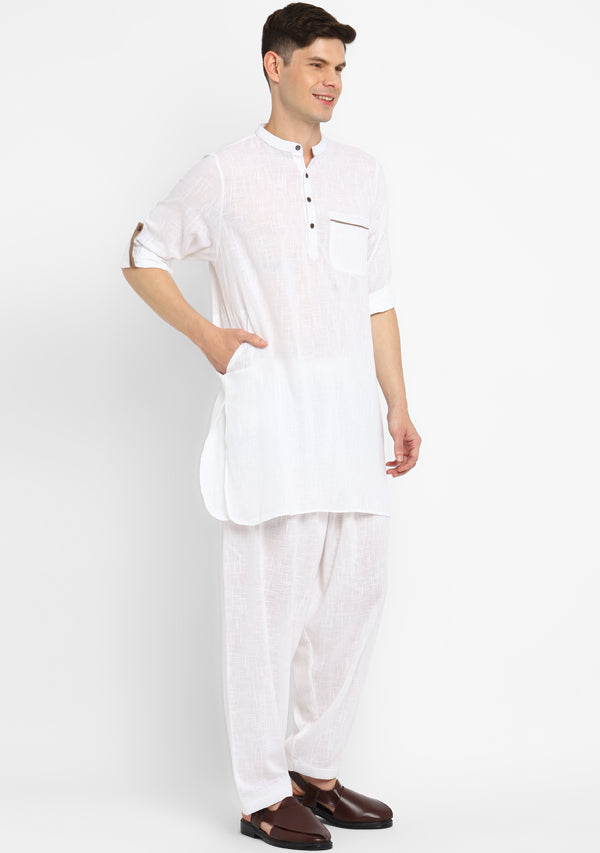 White Cotton Kurta and Pathani Salwar For Men
