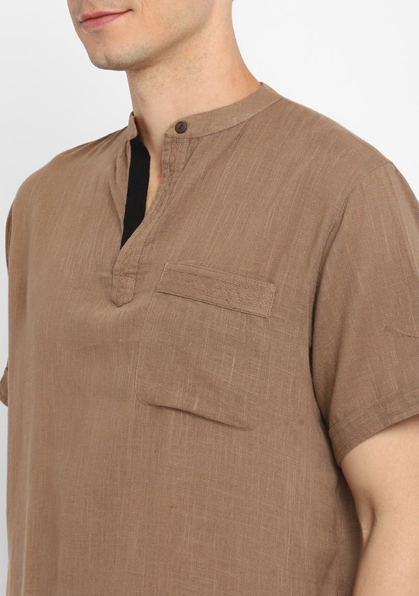Brown Cotton Shirt and Shorts For Men