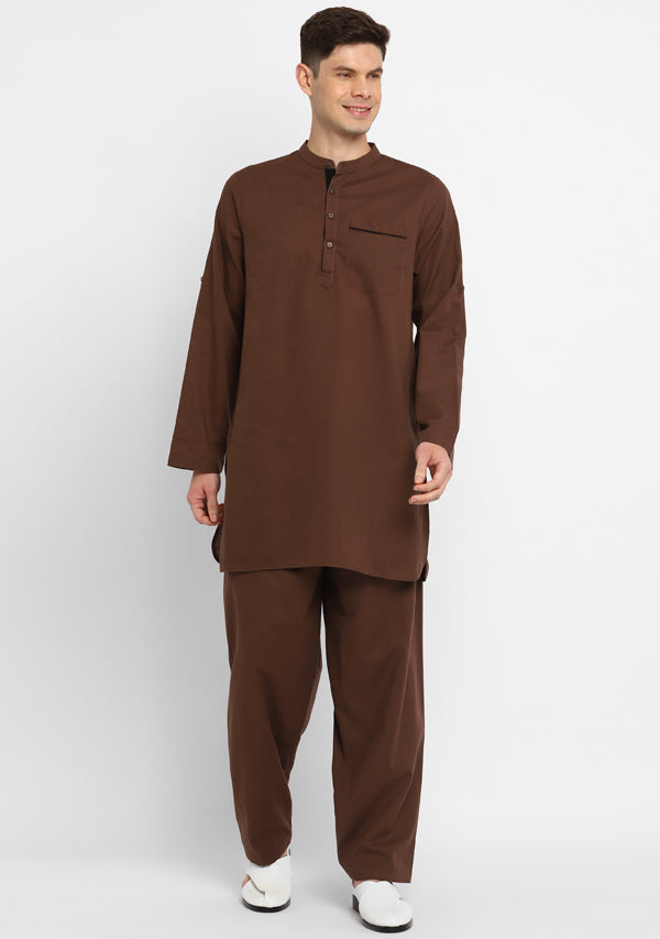Brown Cotton Kurta and Pathani Salwar For Men