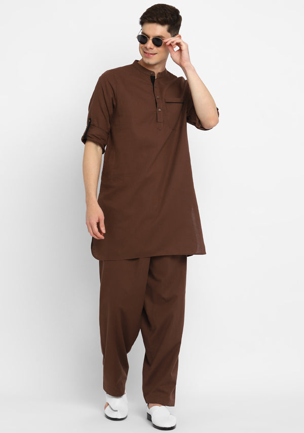 Brown Cotton Kurta and Pathani Salwar For Men