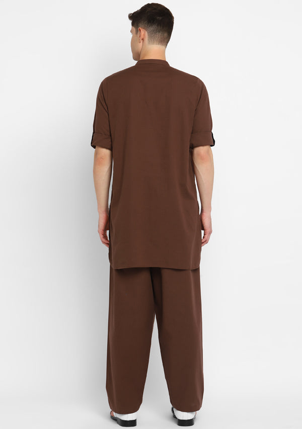 Brown Cotton Kurta and Pathani Salwar For Men