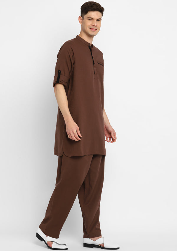Brown Cotton Kurta and Pathani Salwar For Men