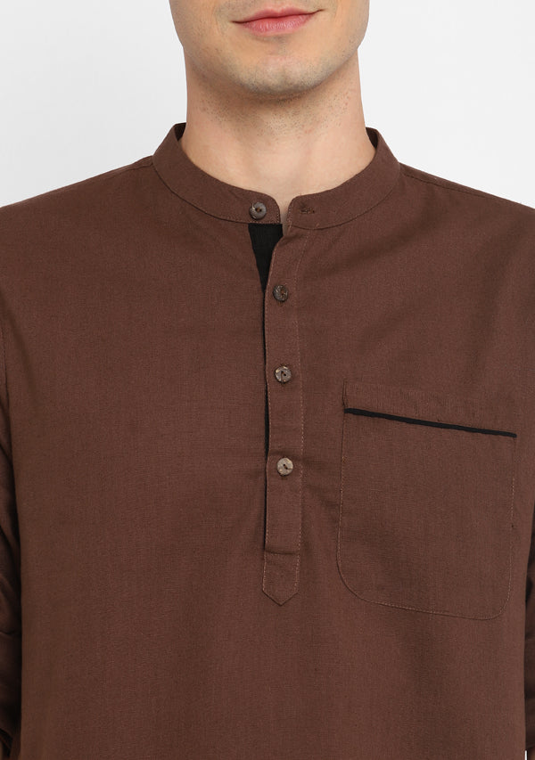 Brown Cotton Kurta and Pathani Salwar For Men