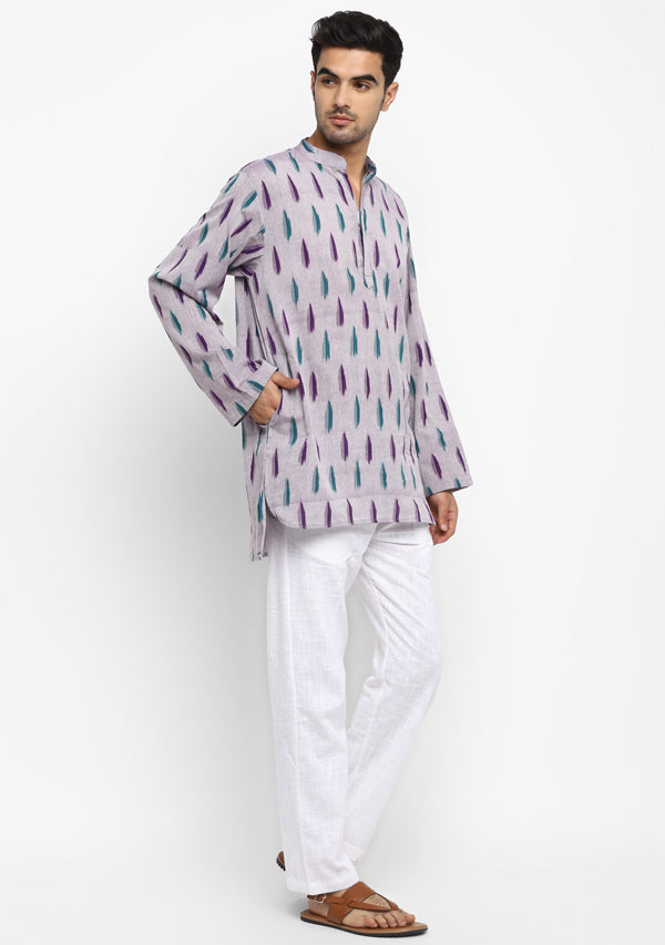 Purple Green Ikat Weave Cotton Shirt and Pyjamas For Men - unidra.myshopify.com