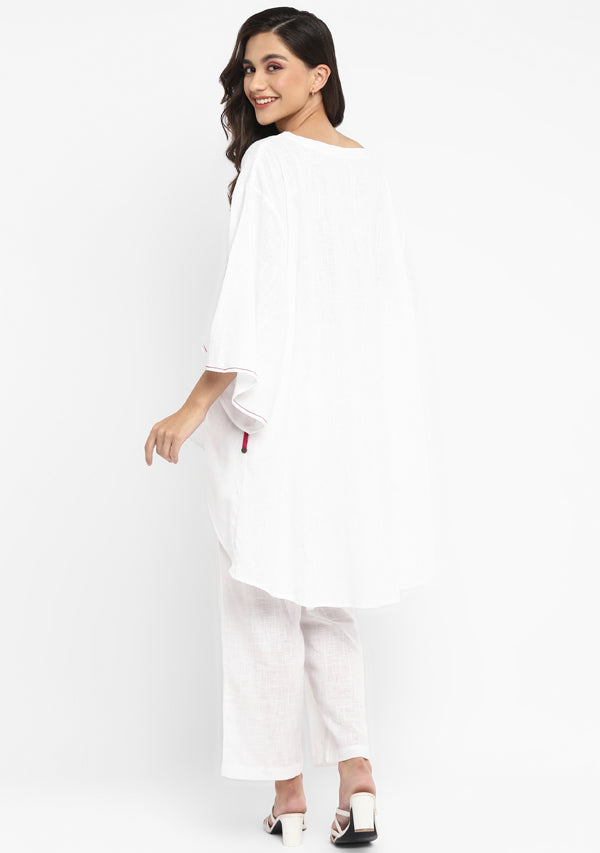 White Asymmetric Cotton Tunic ( Only Top )