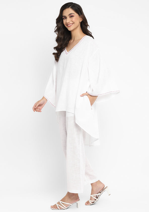 White Asymmetric Cotton Tunic ( Only Top )
