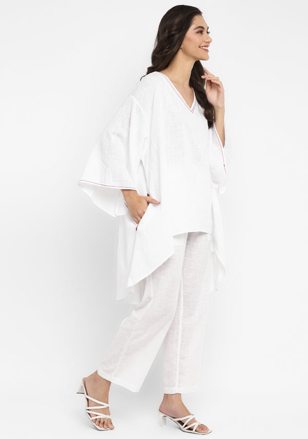 White Asymmetric Cotton Tunic ( Only Top )