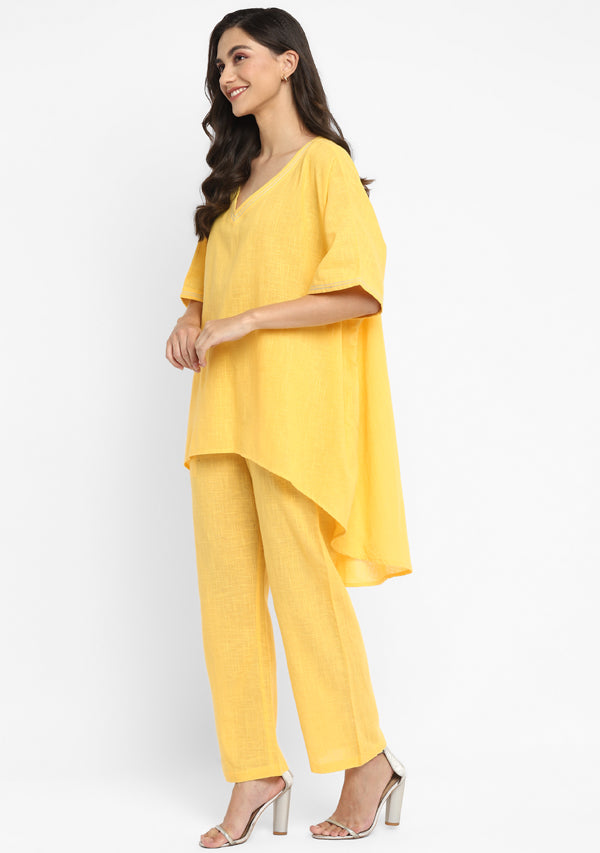 Yellow Asymmetric Cotton Tunic ( Only Top )