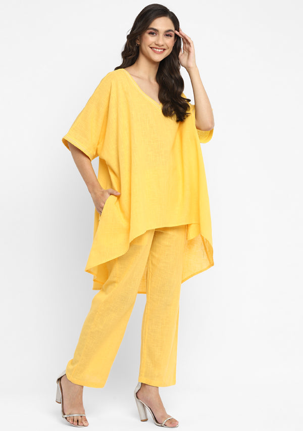 Yellow Asymmetric Cotton Co-ord Set