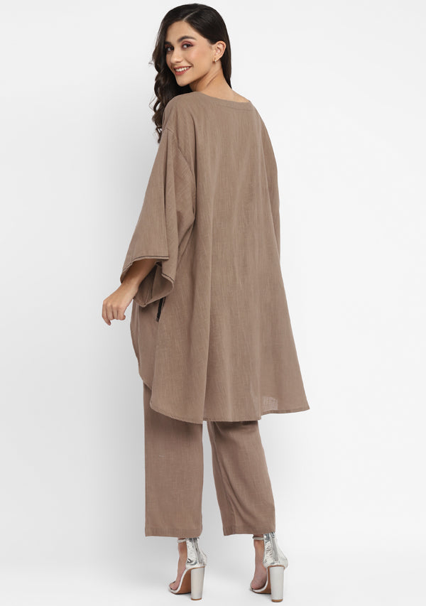 Brown Asymmetric Cotton Tunic (Top Only)