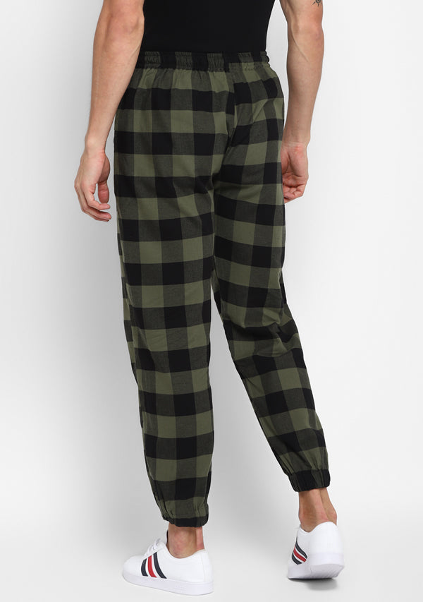 Flannel Green Black Checked Jogger Pants For Men