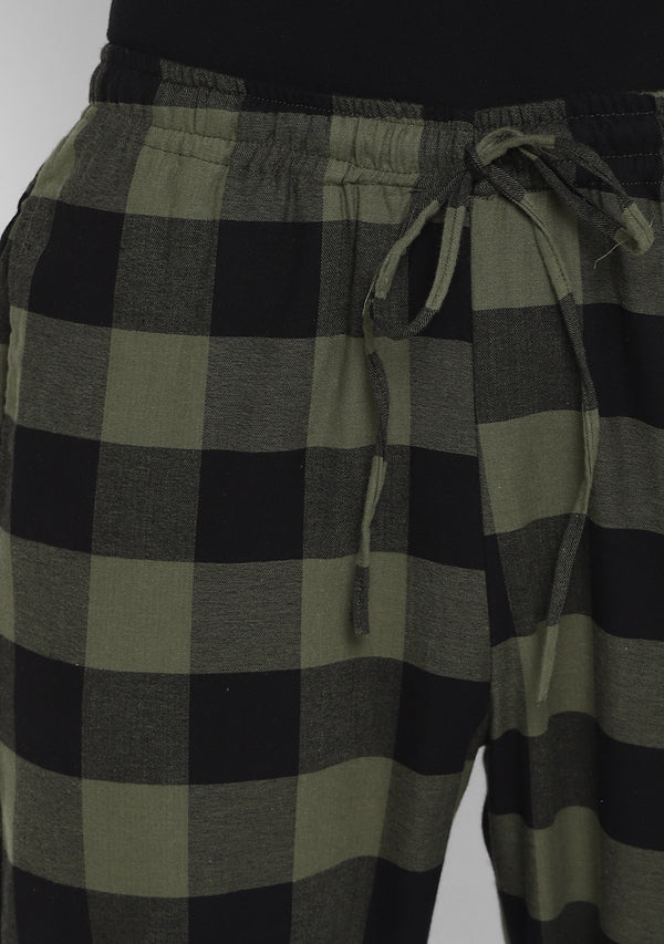Flannel Green Black Checked Jogger Pants For Men
