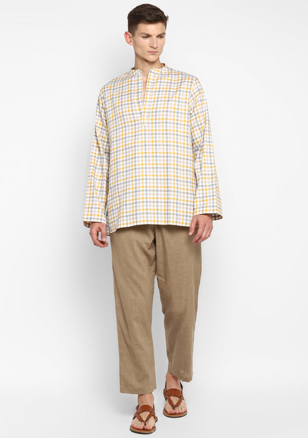 Yellow Grey Twill Shirt and Cotton Pyjamas For Men