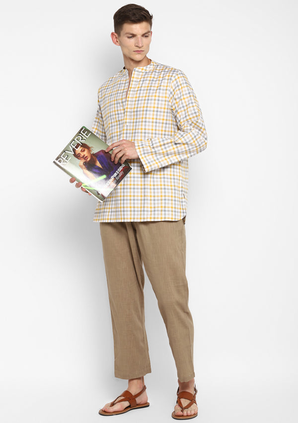 Yellow Grey Twill Shirt and Cotton Pyjamas For Men