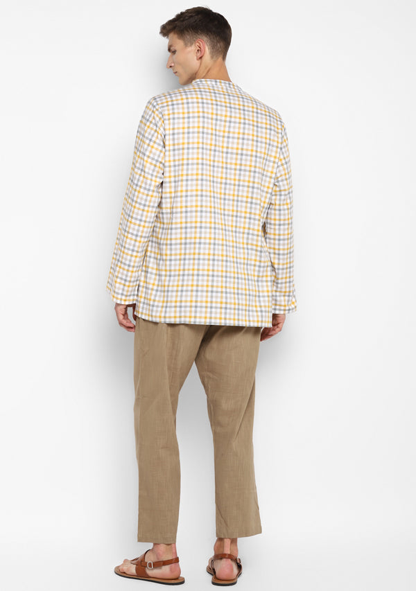 Yellow Grey Twill Shirt and Cotton Pyjamas For Men