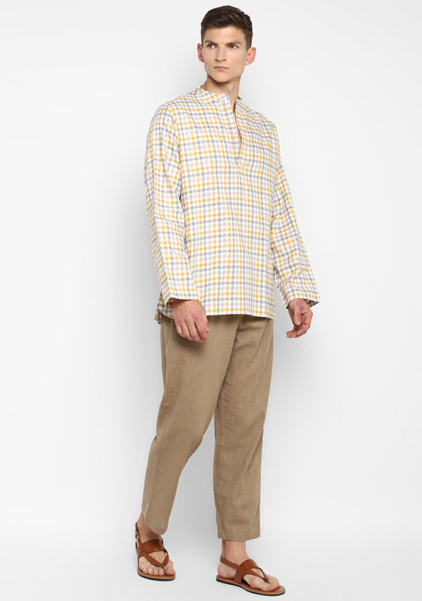 Yellow Grey Twill Shirt and Cotton Pyjamas For Men