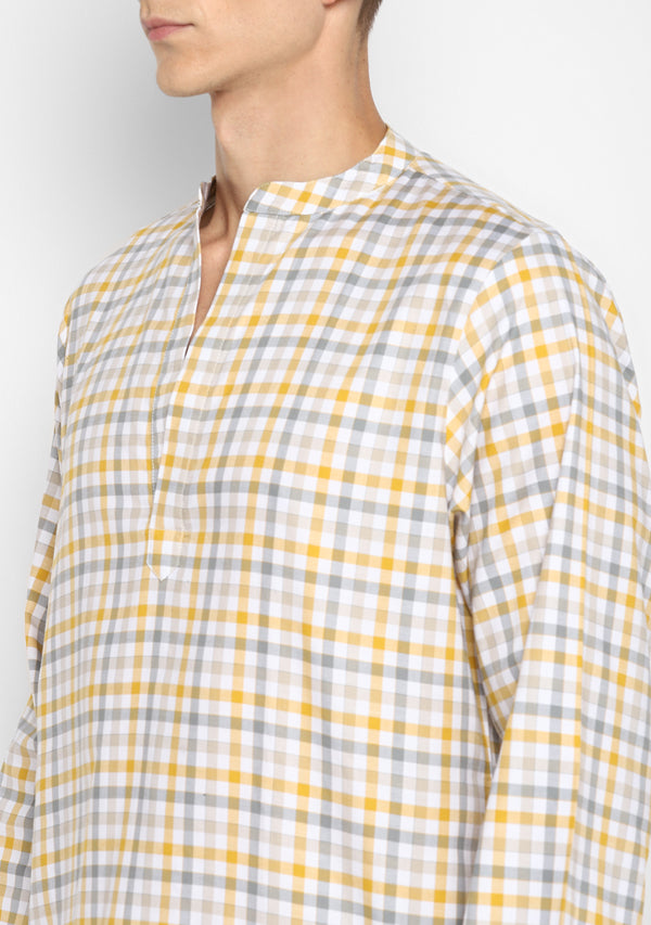 Yellow Grey Twill Shirt and Cotton Pyjamas For Men