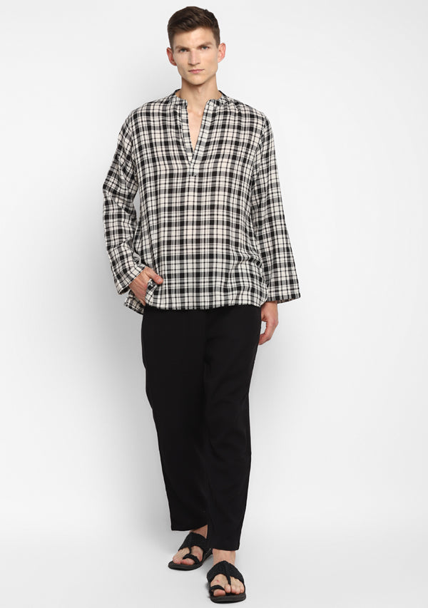 Flannel White Black Check Shirt and Cotton Pyjamas For Men