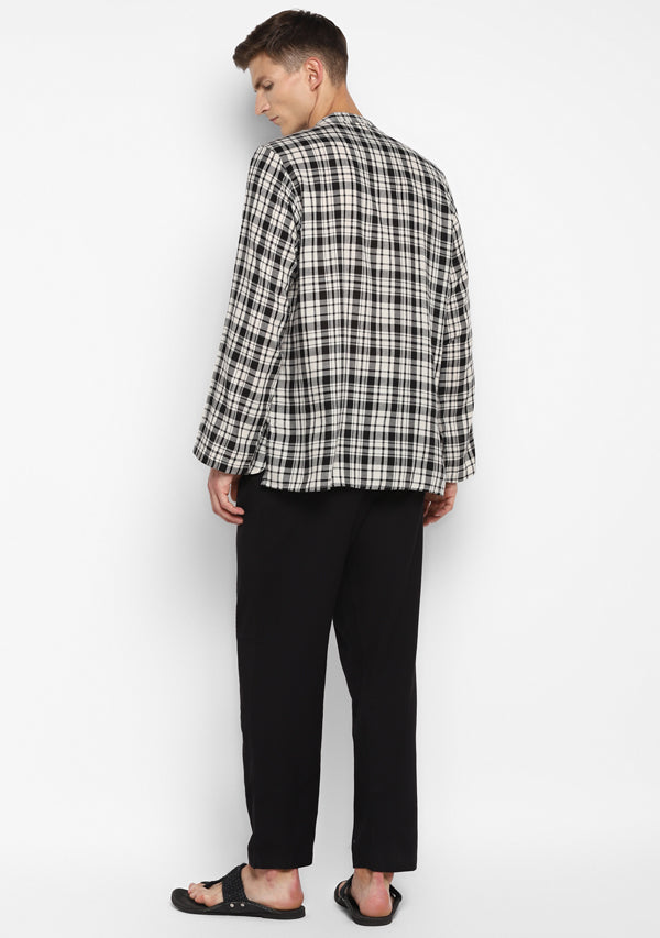 Flannel White Black Check Shirt and Cotton Pyjamas For Men