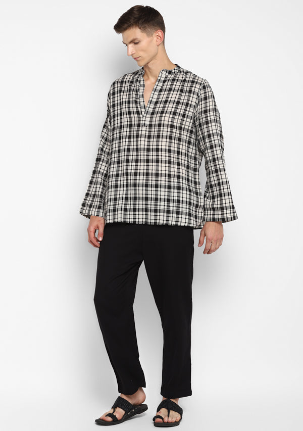 Flannel White Black Check Shirt and Cotton Pyjamas For Men