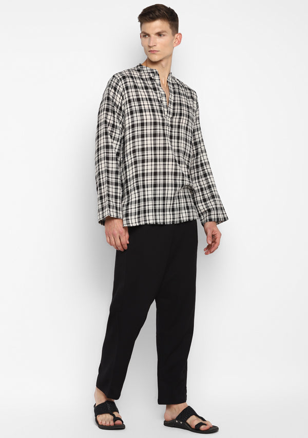 Flannel White Black Check Shirt and Cotton Pyjamas For Men