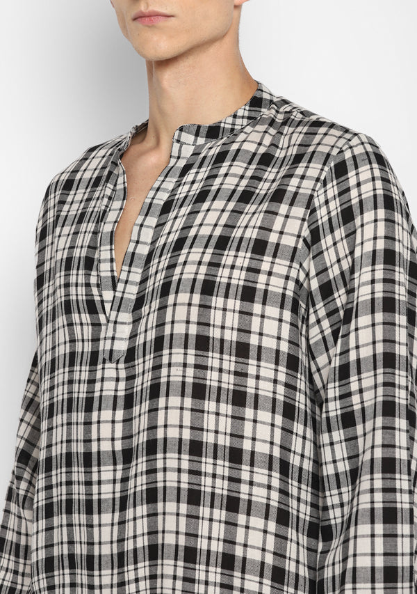 Flannel White Black Check Shirt and Cotton Pyjamas For Men