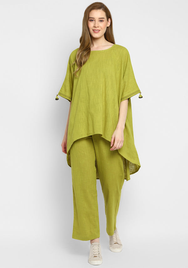 Olive Green Asymmetric Cotton Co-ord Set