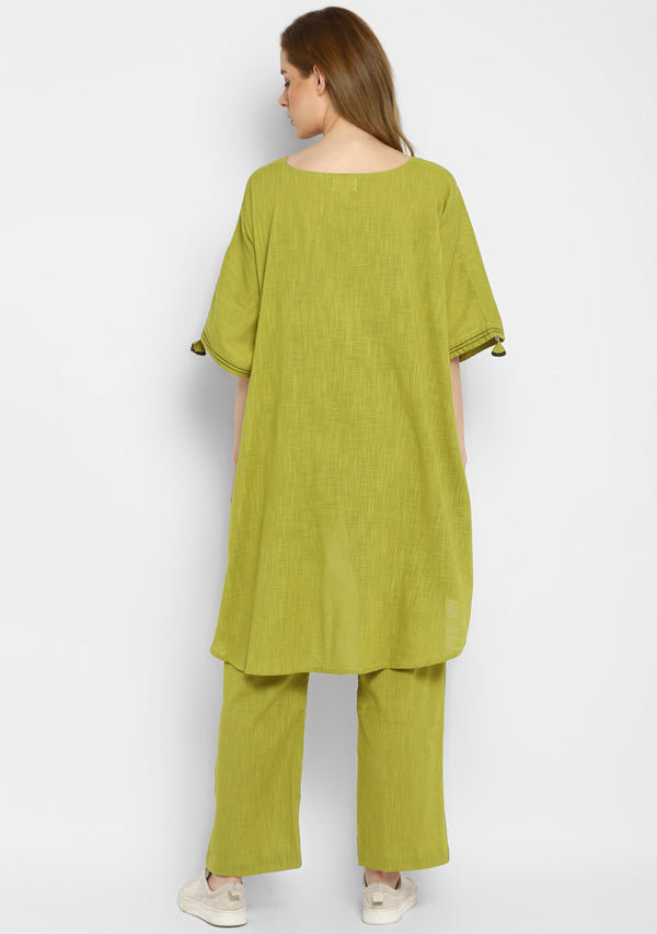 Olive Green Asymmetric Cotton Co-ord Set