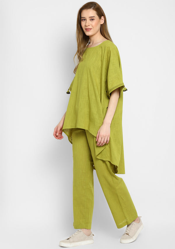 Olive Green Asymmetric Cotton Co-ord Set