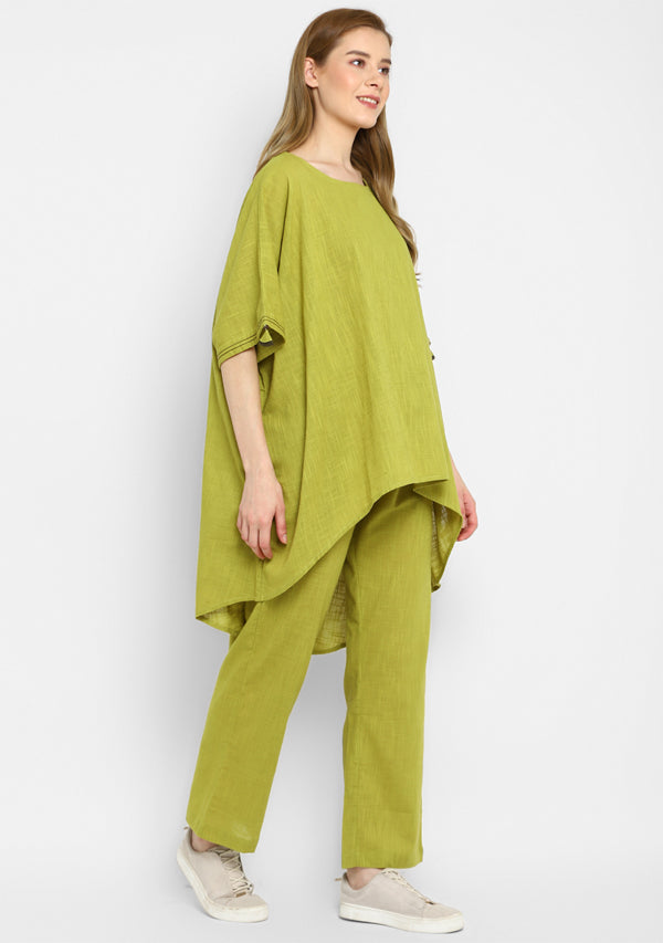 Olive Green Asymmetric Cotton Co-ord Set