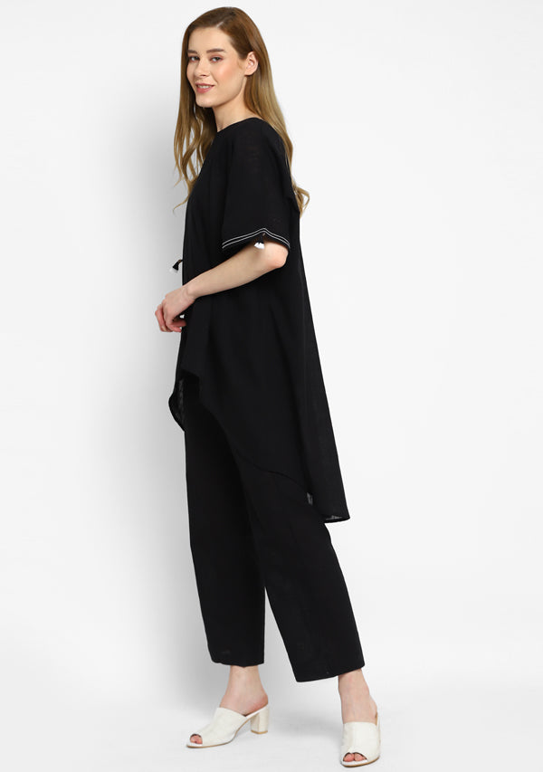 Black Asymmetric Cotton Co-ord Set