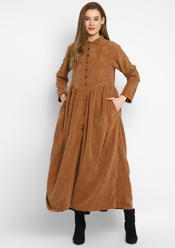 Corduroy Brown Dress With Buttons
