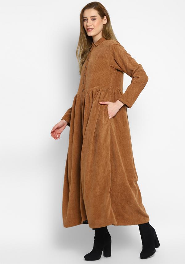 Corduroy Brown Dress With Buttons