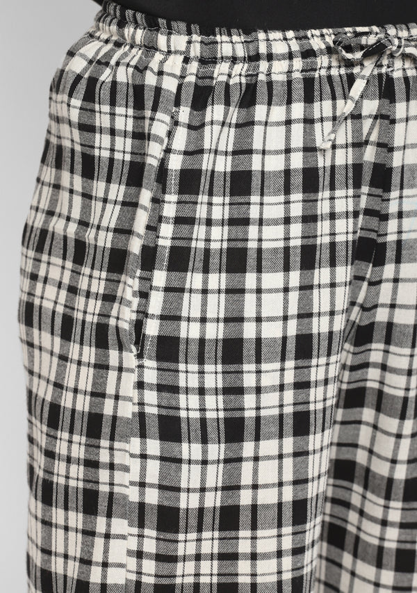 Flannel Black White Checked Jogger Pants For Men